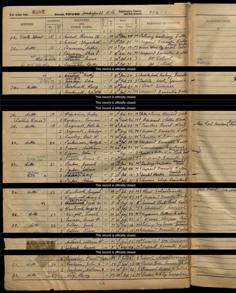 1939 Census entry for John Milton Bagnall